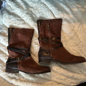 Ugg Deanna Brown Leather and Suede Moto Boots, Size 9 1/2